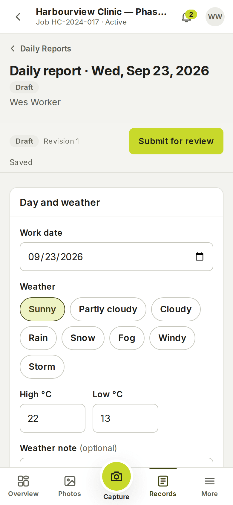 A daily report being filled on a phone.